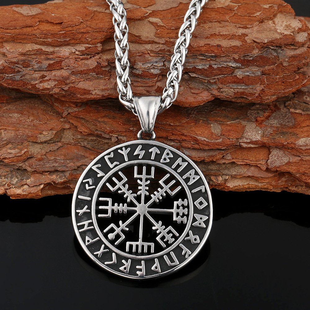 Pendentif Viking Vegvisir en Acier Inoxydable avec chaîne