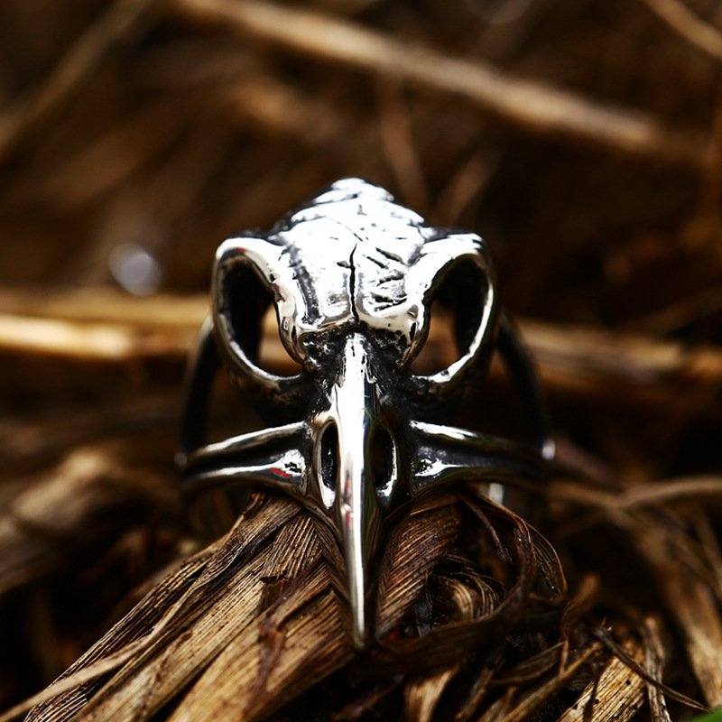 Bague Viking Crâne de Corbeau hugin munin