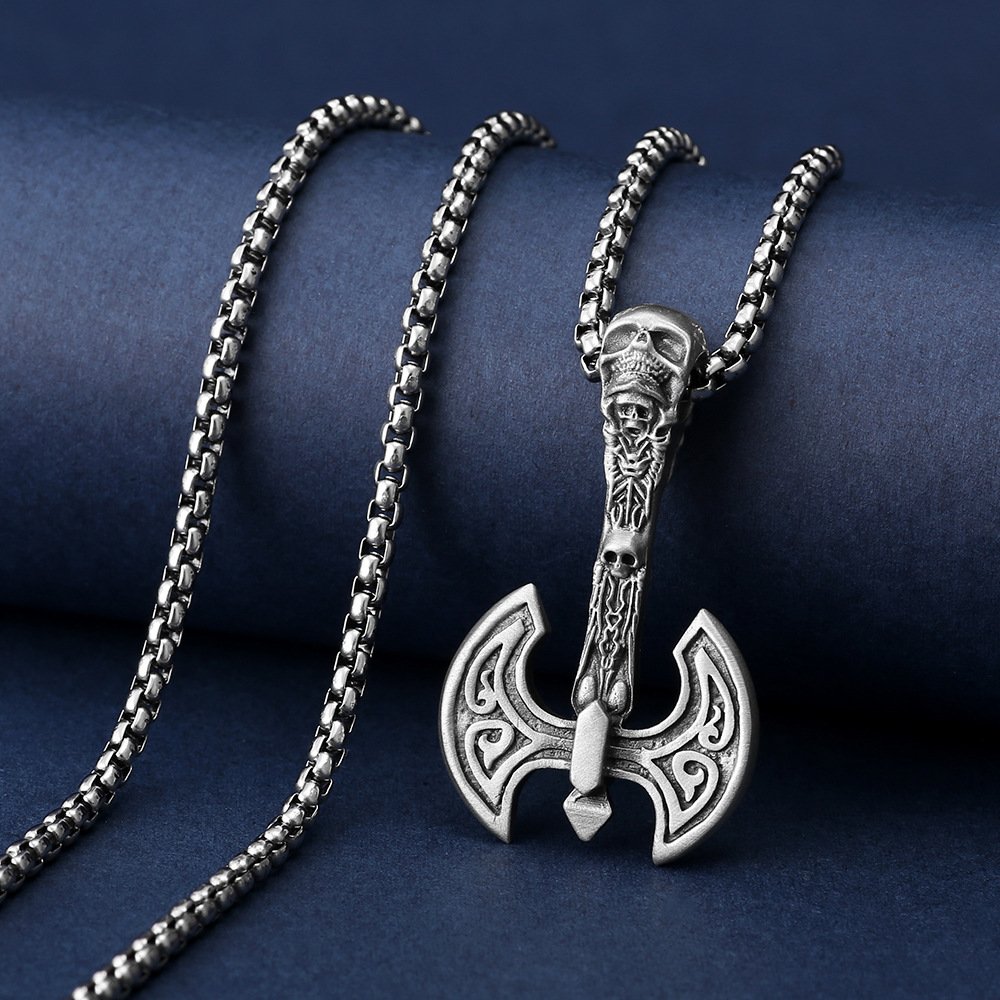 Collier Pendentif Hache Double Viking avec chaîne