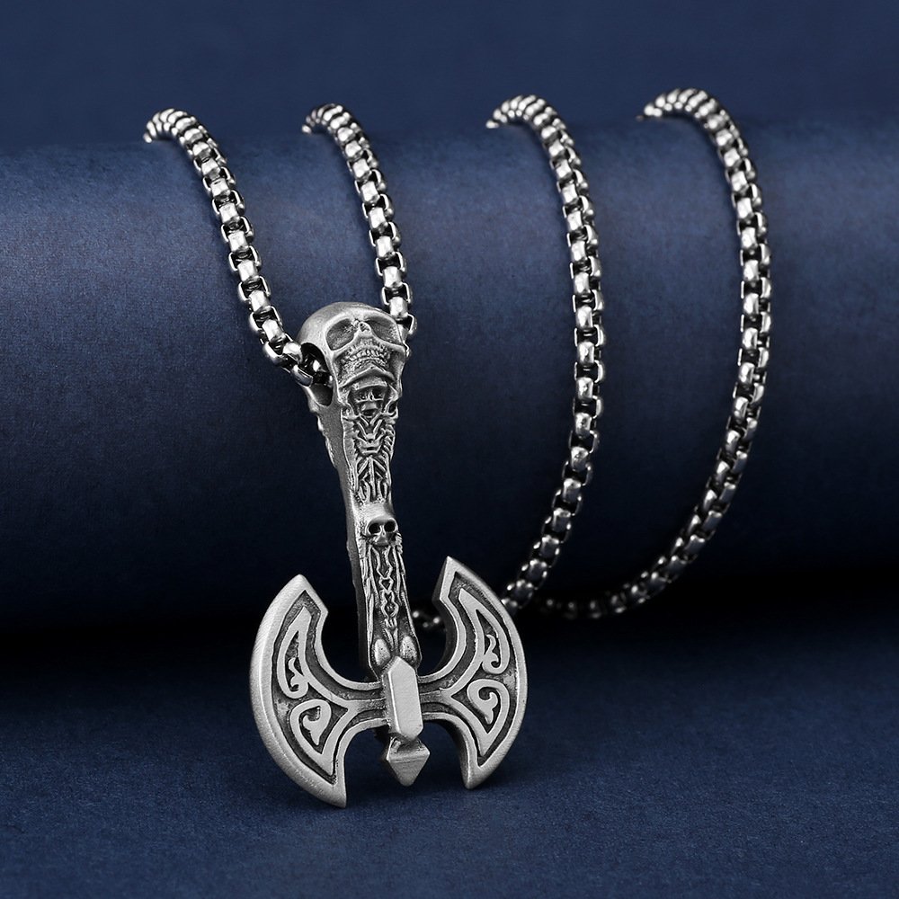 Collier Pendentif Hache Double Viking retro