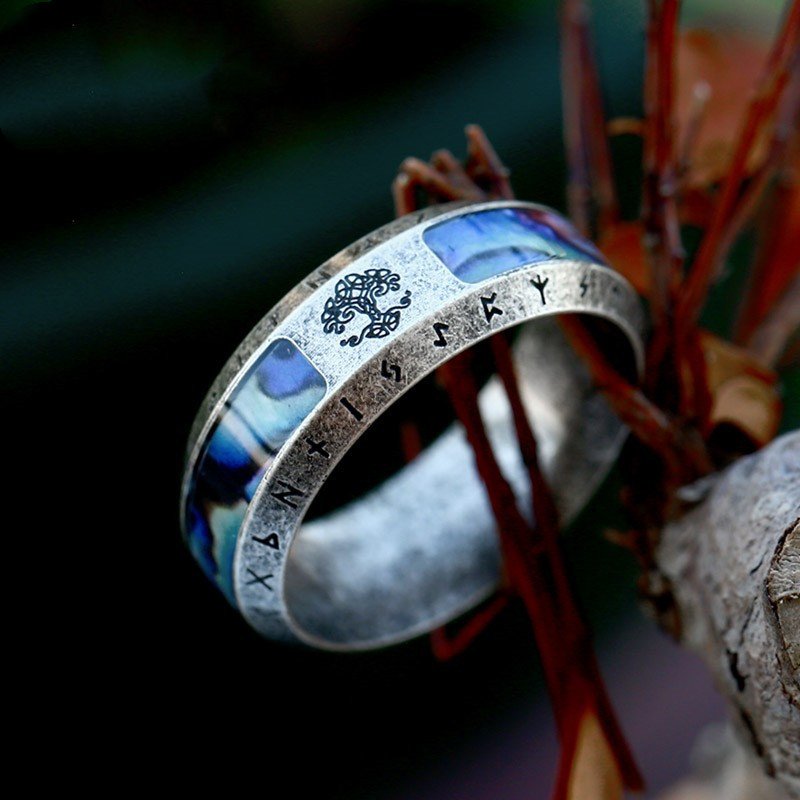 Bague Viking Arbre de Vie avec Runes style retro