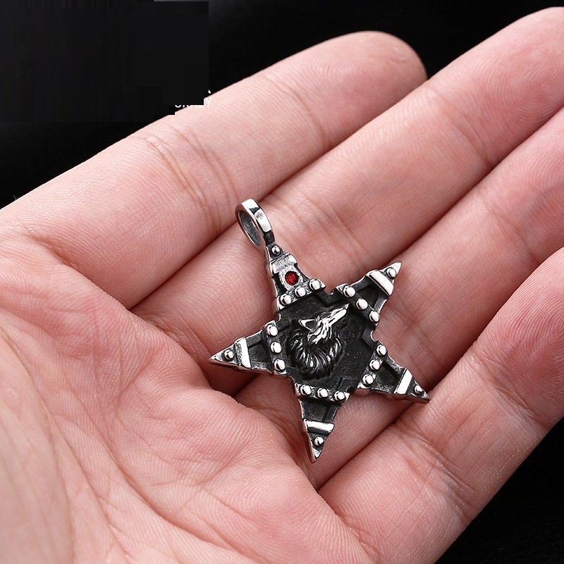 Pendentif Viking Étoile et Tête de Loup masculin