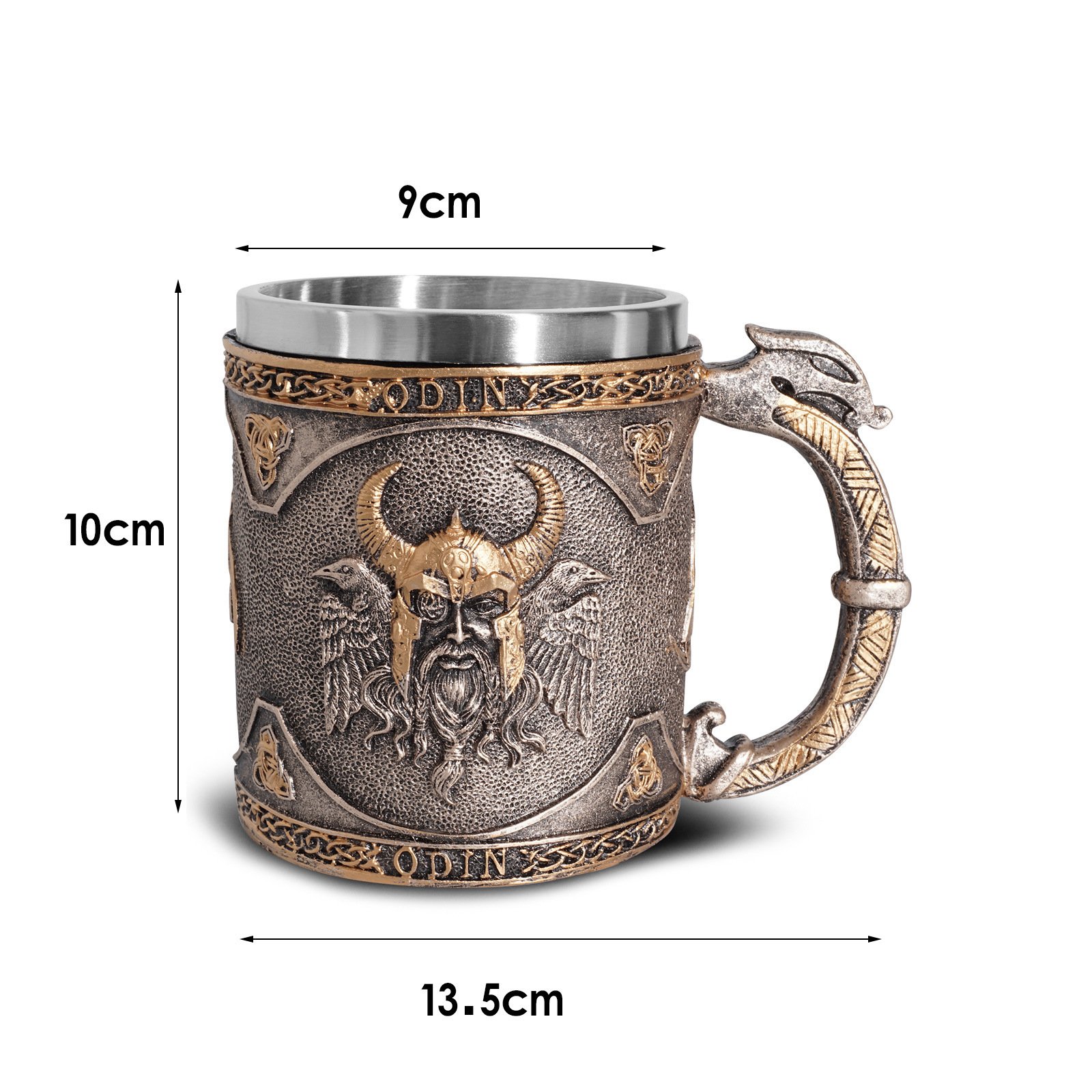 Dimension Mug Viking Odin - Chope en Acier Inoxydable avec Reliefs Nordiques