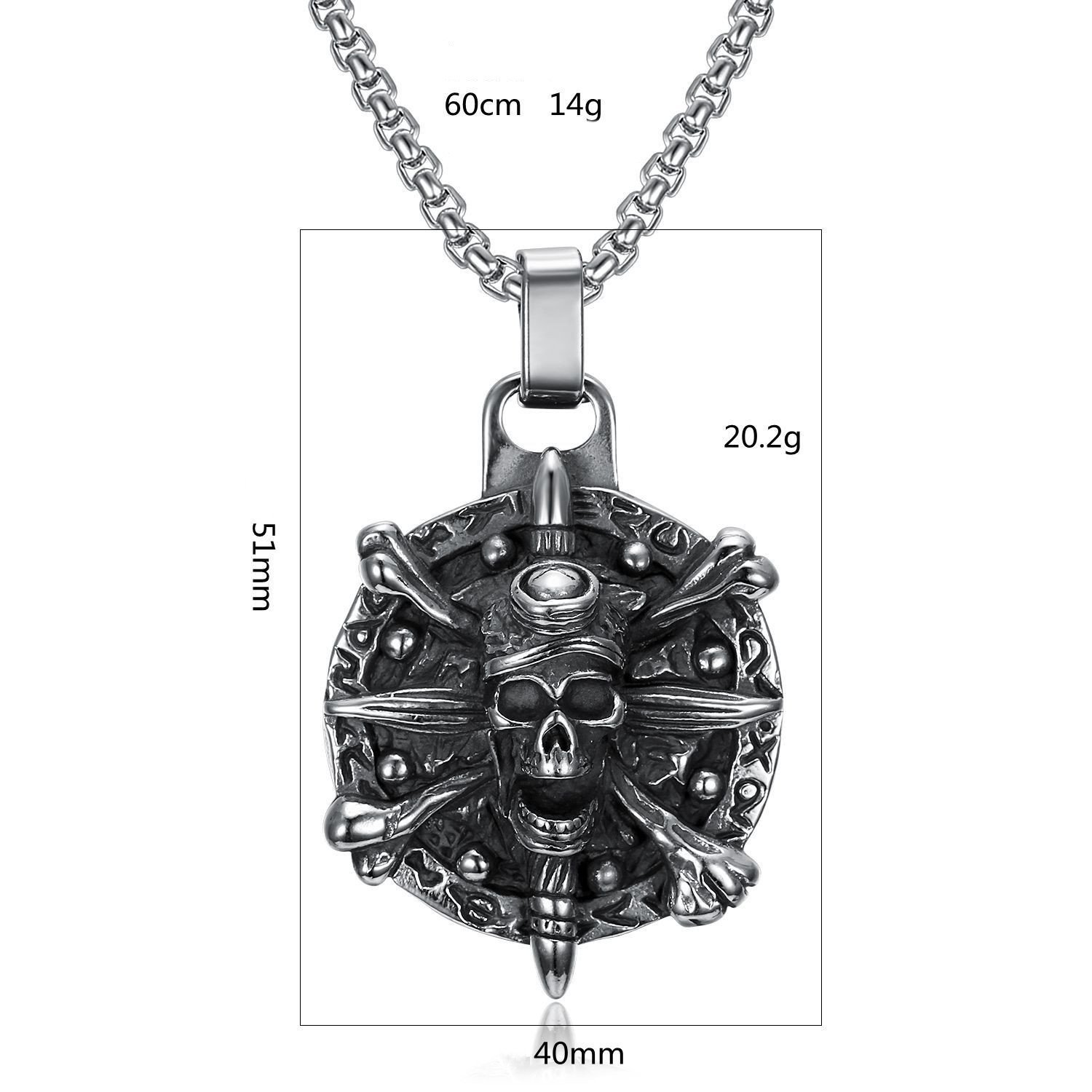 Dimension Pendentif Viking Tête de Mort en Acier Inoxydable