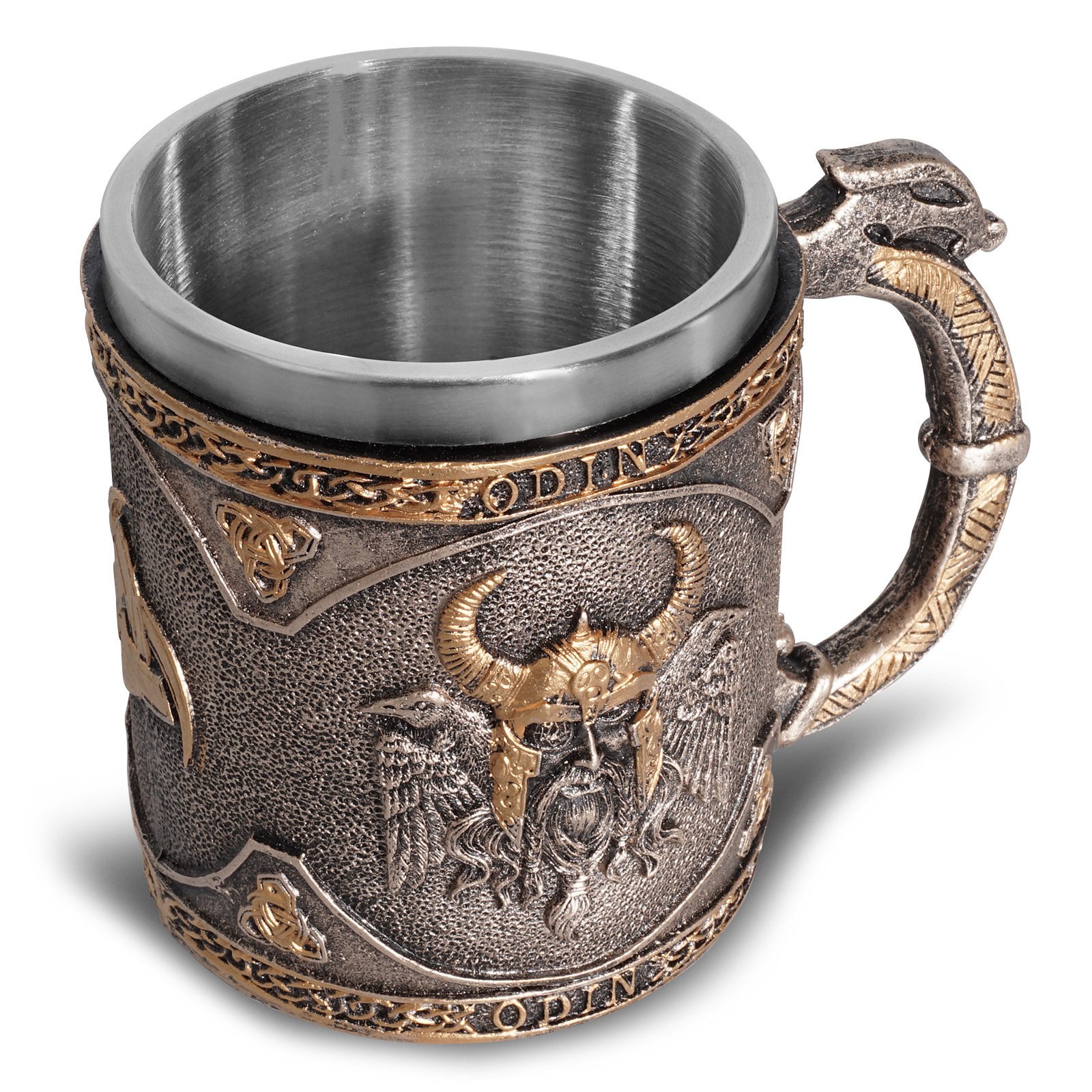 Mug Viking Odin - Chope en Acier Inoxydable avec Reliefs Nordiques