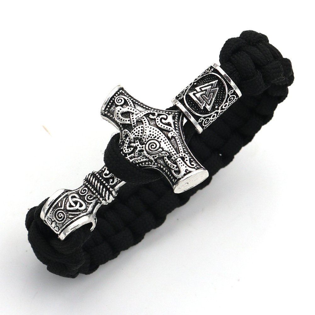 Bracelet Viking Mjolnir - Paracorde Noire et Argent