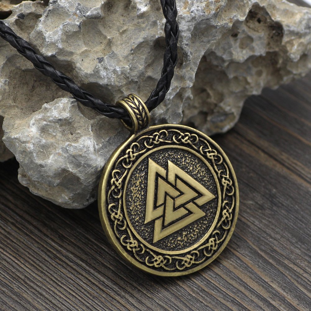 Pendentif Viking Valknut - Symbole d'Odin en Métal Doré