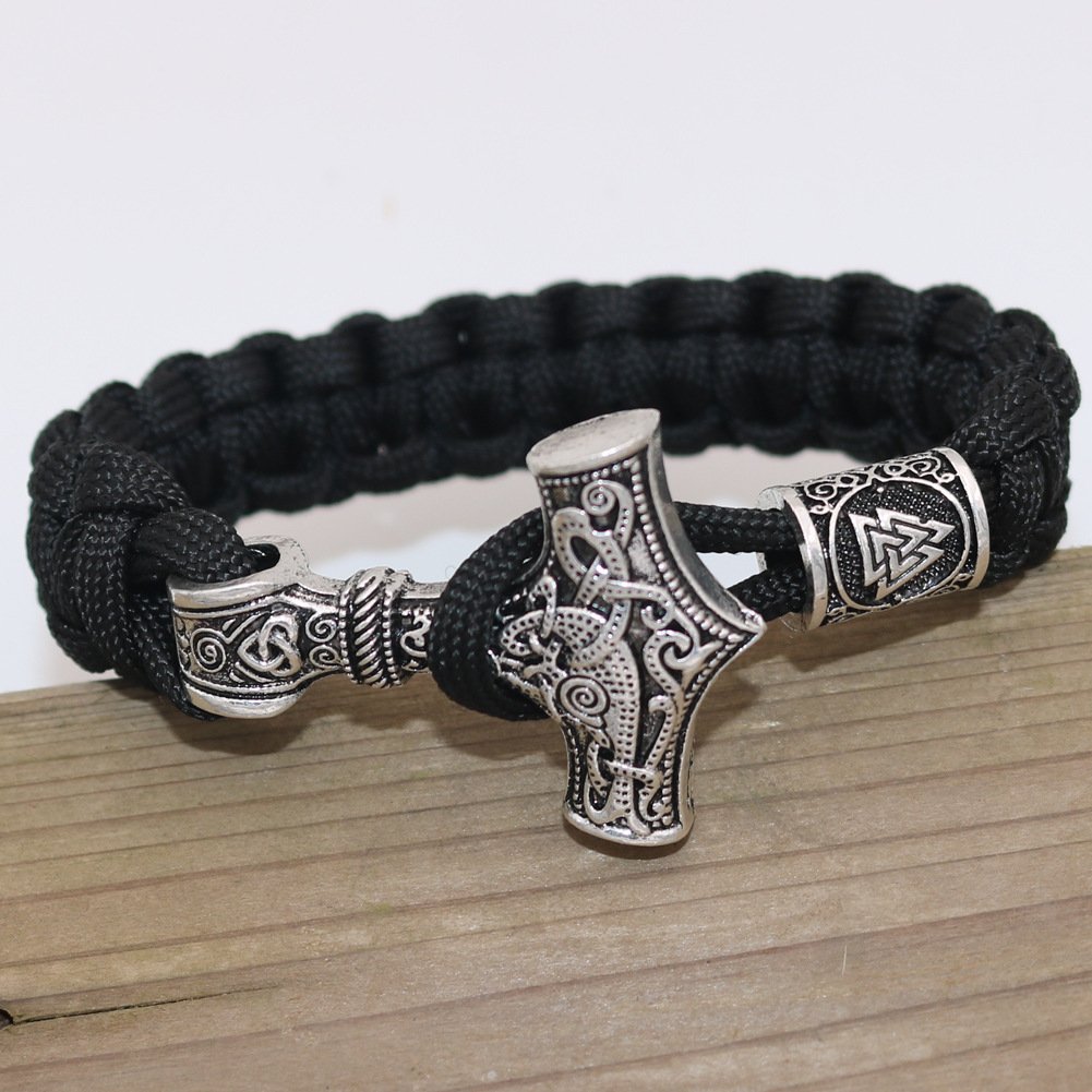 Bracelet Viking Mjolnir - Paracorde Noire et Argent Style unisexe