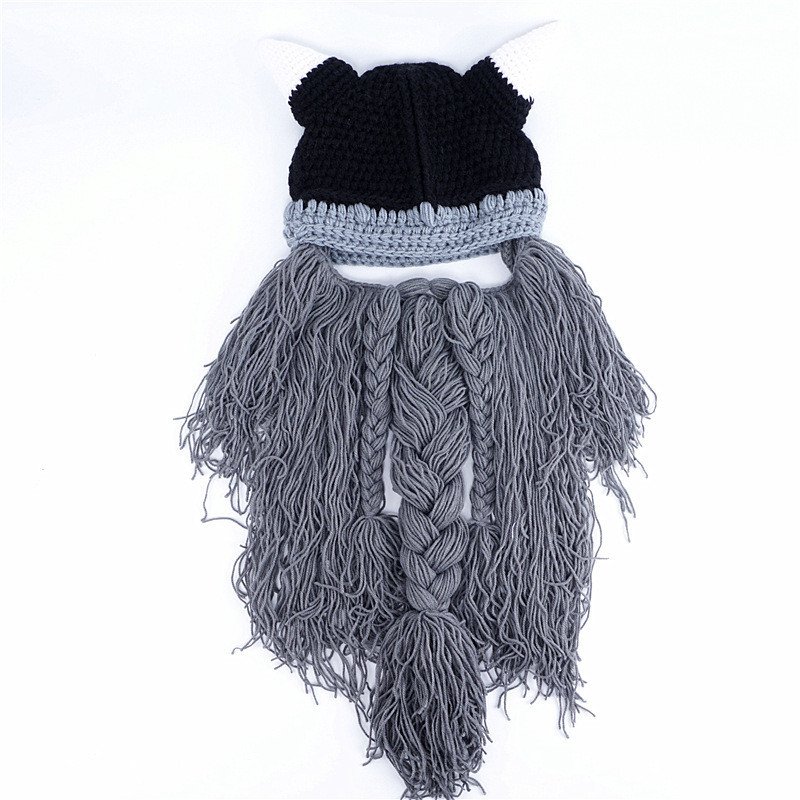 Barbe Viking Tricotée - Bonnet avec Barbe Fausse gris foncé