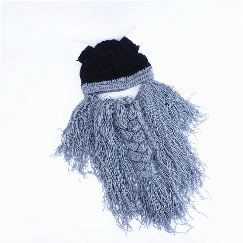 Barbe Viking Tricotée - Bonnet avec Barbe Fausse gris clair