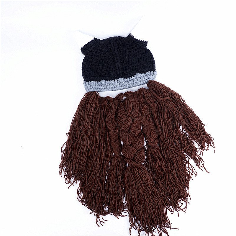 Barbe Viking Tricotée - Bonnet avec Barbe Fausse marron