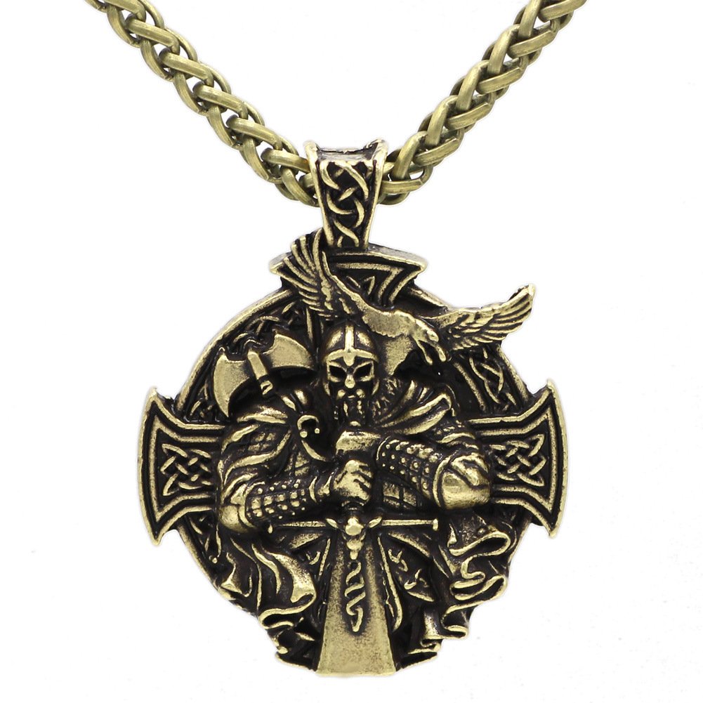 Pendentif Viking Guerrier et Croix Celtique bronze