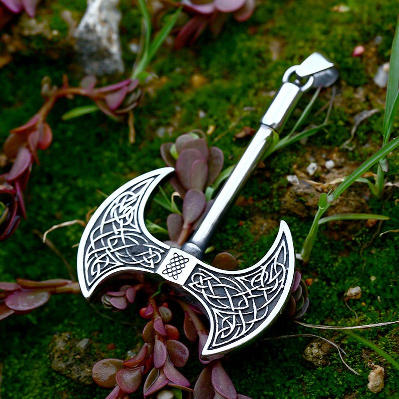 Pendentif Hache Viking Double Tête - Symbole de Force et de Protection