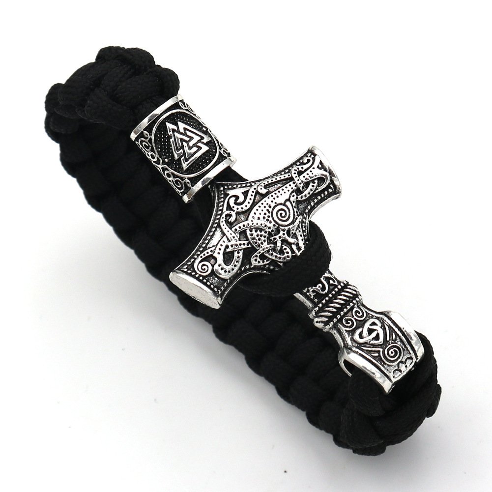 Bracelet Viking Mjolnir - Paracorde Noire et Argent Noeuds celtiques