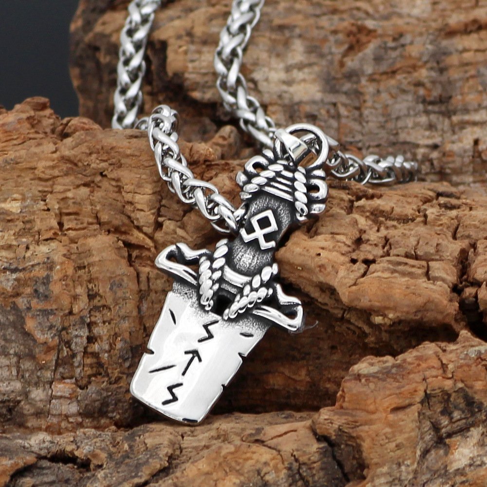 Pendentif Viking Épée et Runes en acier inoxydable