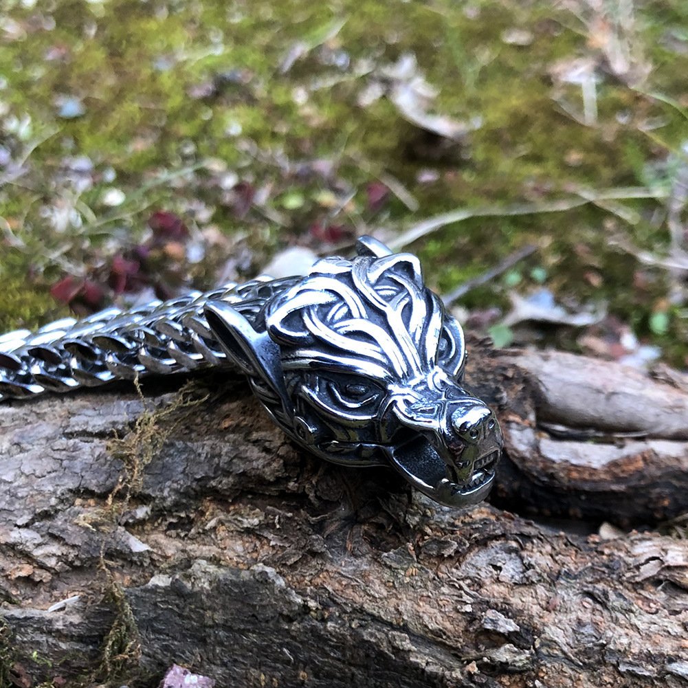 Bracelet Viking Tressé avec Fermoir Tête de Loup en acier ancien