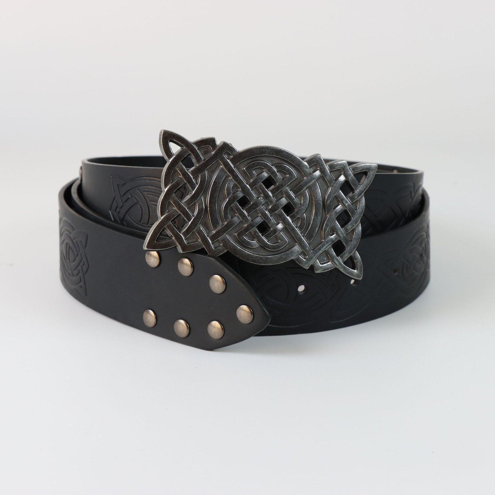 Ceinture Viking en Cuir PU avec Motif Nœud de Yggdrasil et Rivets noir