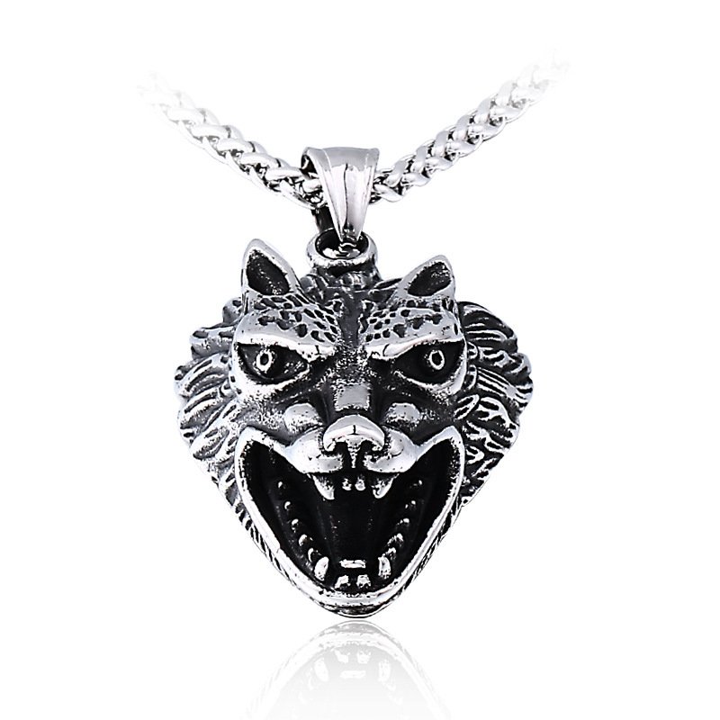 Pendentif Viking Tête de Loup Fenrir en Acier Titane