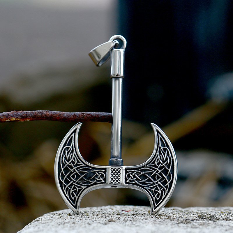 Pendentif Hache Viking Double Tête - Symbole de Force et de Protection