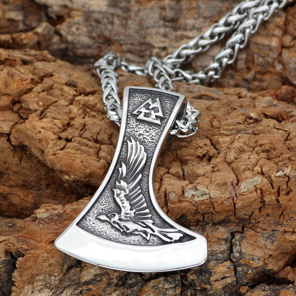 Pendentif Viking Hache et Valknut Design rétro