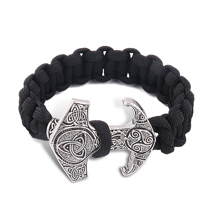 Bracelet Viking Mjolnir noir