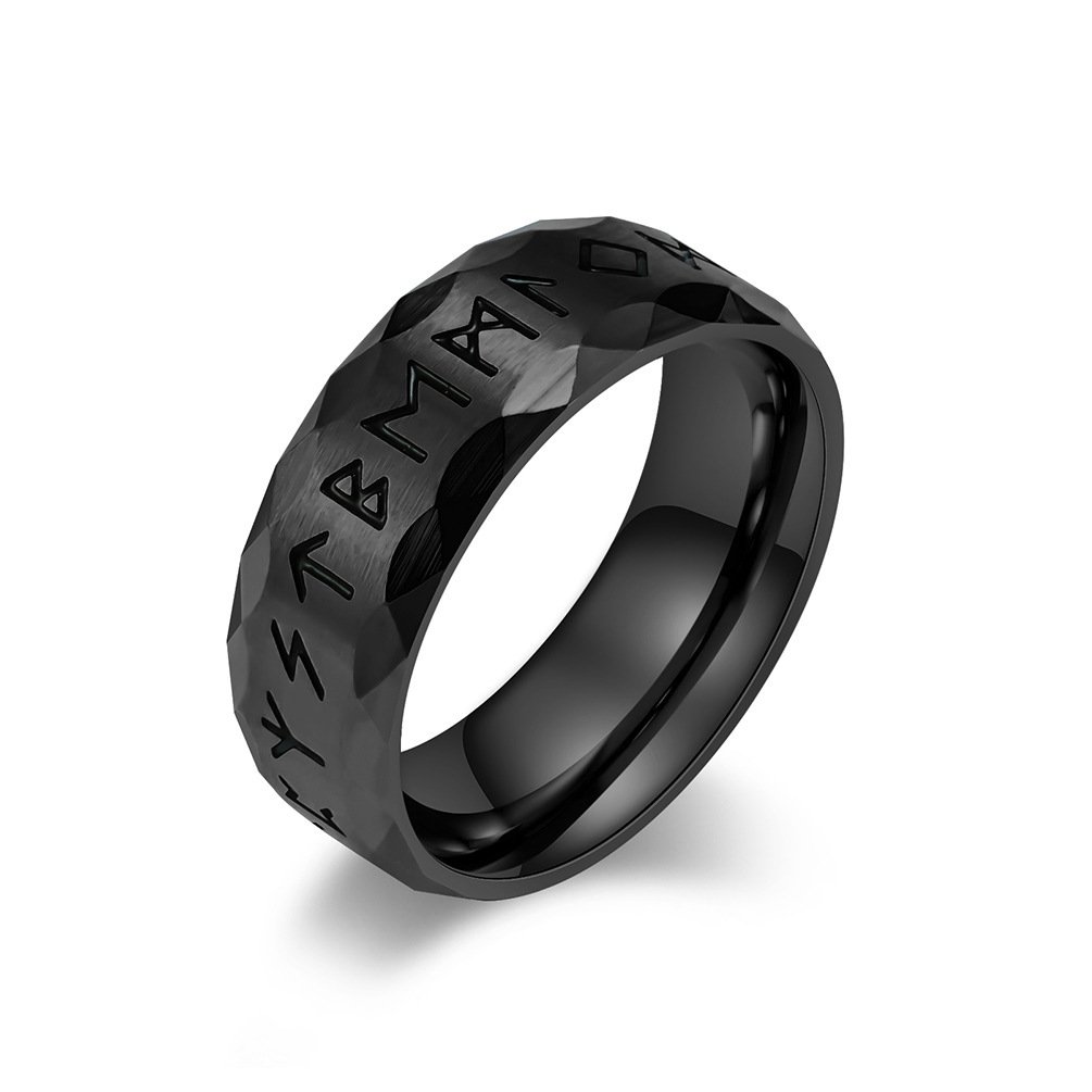 Bague Viking Runes - Acier Inoxydable, Symbole de Prospérité noir