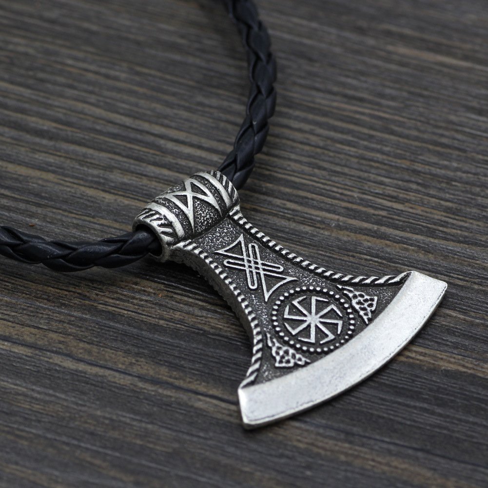 Pendentif Hache Viking avec Croix Nordique cordon en cuir