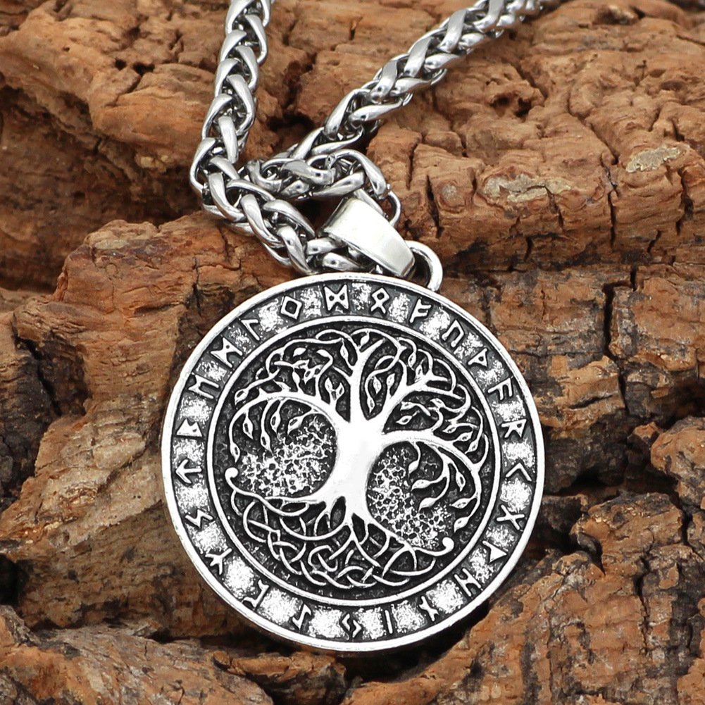 Pendentif Viking Yggdrasil en acier ancien