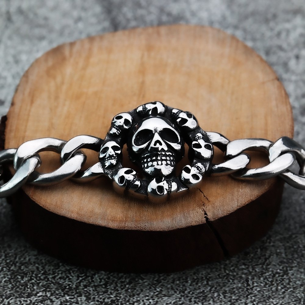 Bracelet Viking Crâne - Acier Inoxydable - Style Gothique