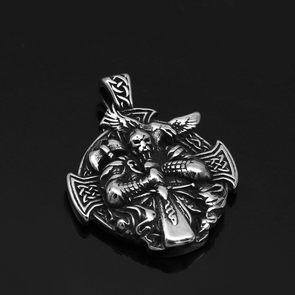 Pendentif Viking Guerrier et Croix Celtique acier sans chaîne