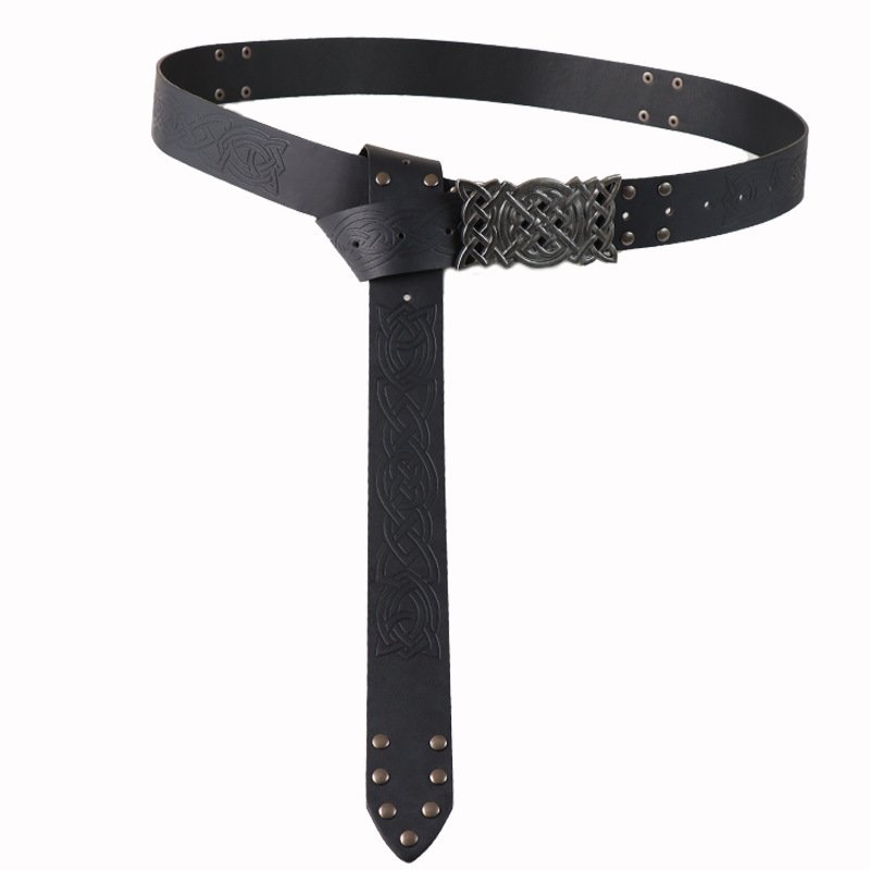 Ceinture Viking en Cuir PU avec Motif Nœud de Yggdrasil et Rivets noir