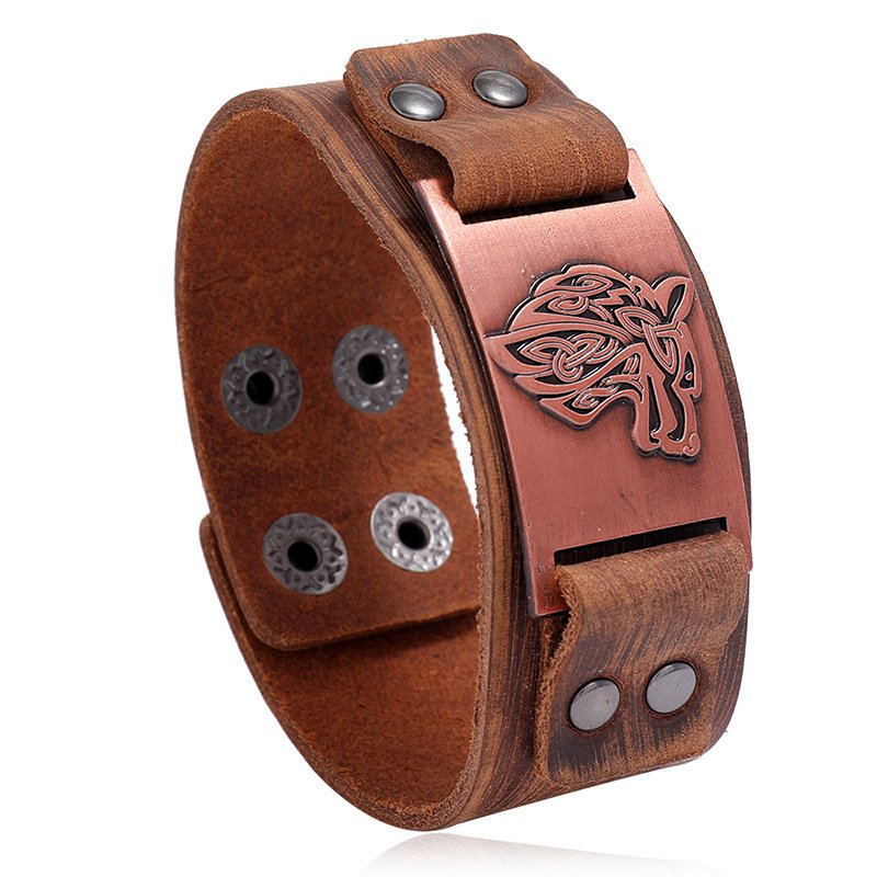 Bracelet de Force Viking Tête de Loup cuivre fenrir