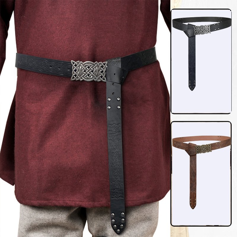 Ceinture Viking en Cuir PU avec Motif Nœud de Yggdrasil et Rivets