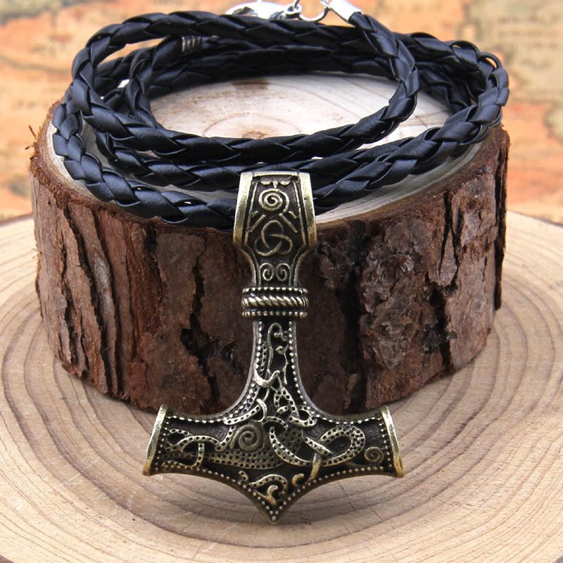 Pendentif Viking Mjölnir - Marteau de Thor en métal ancien bronze