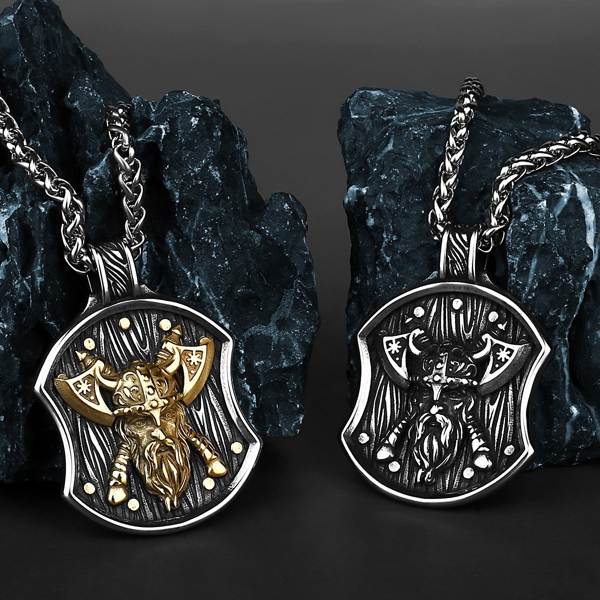 Pendentif Viking Hache de Guerre or et acier