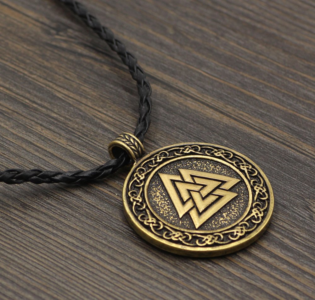 Pendentif Viking Valknut - Symbole d'Odin en Métal Doré