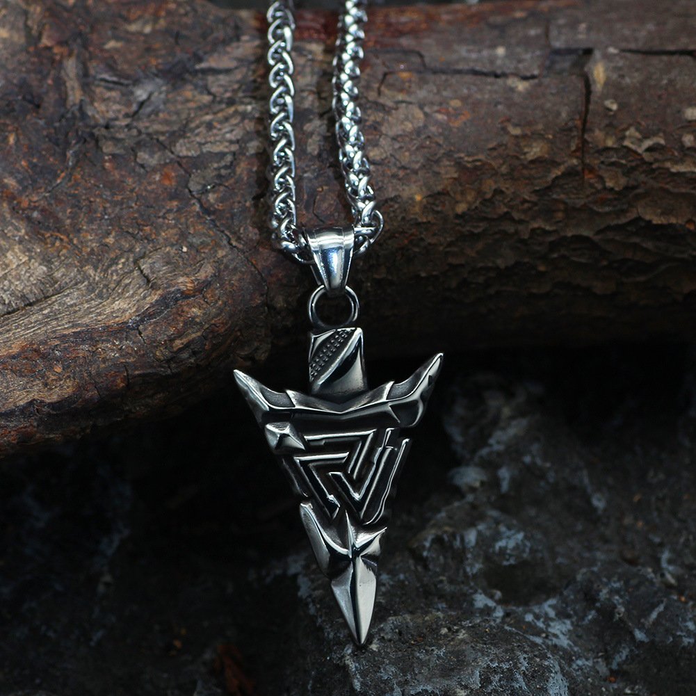 Pendentif Viking Valknut stylisée en acier titane