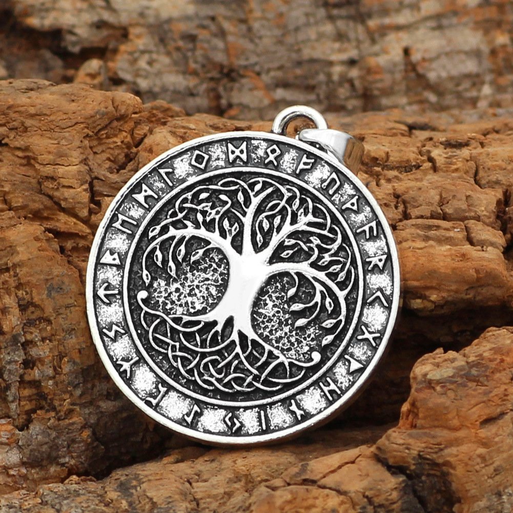 Pendentif Viking Yggdrasil en acier ancien