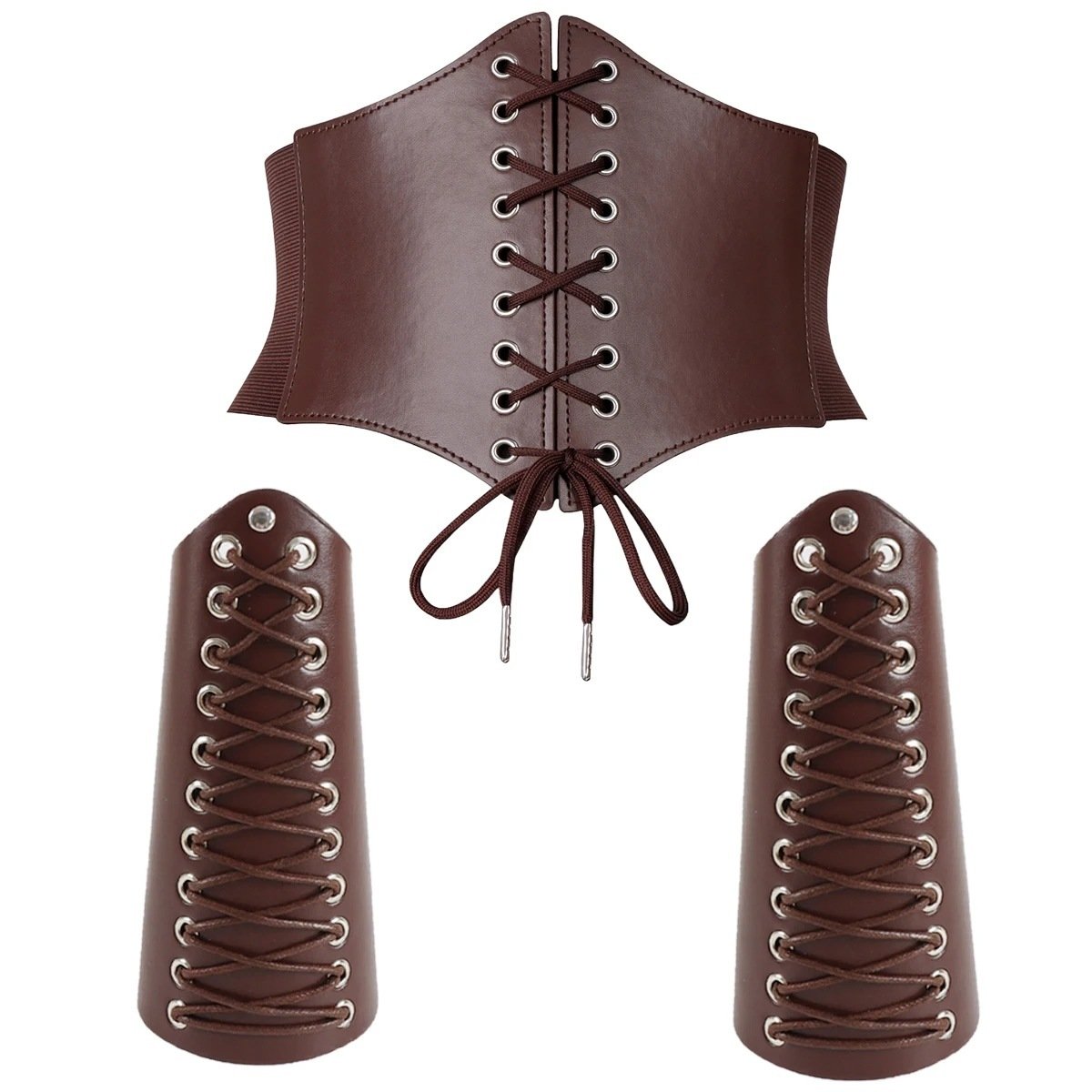 Ensemble de Brassard et Ceinture Corset Viking en Cuir PU - Style Médiéval 3 pièce