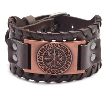 Bracelet de Force Viking Vegvisir cuir marron et cuivre