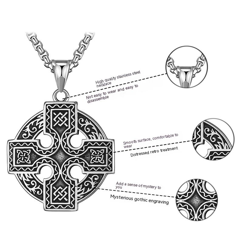 détails Pendentif Viking Croix Celtique en Acier Titane