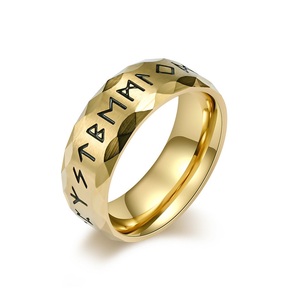 Bague Viking Runes - Acier Inoxydable, Symbole de Prospérité doré