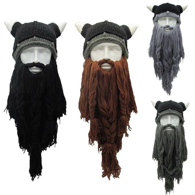 Barbe Viking Tricotée - Bonnet avec Barbe Fausse 4 pièces