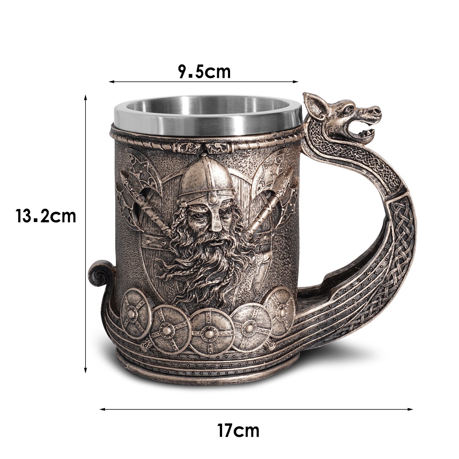 Dimension Mug Viking Odin - Chope en Acier Inoxydable avec Reliefs Nordiques