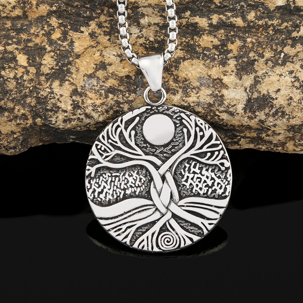 Pendentif Viking Yggdrasil - Arbre de Vie Nordique acier ancien