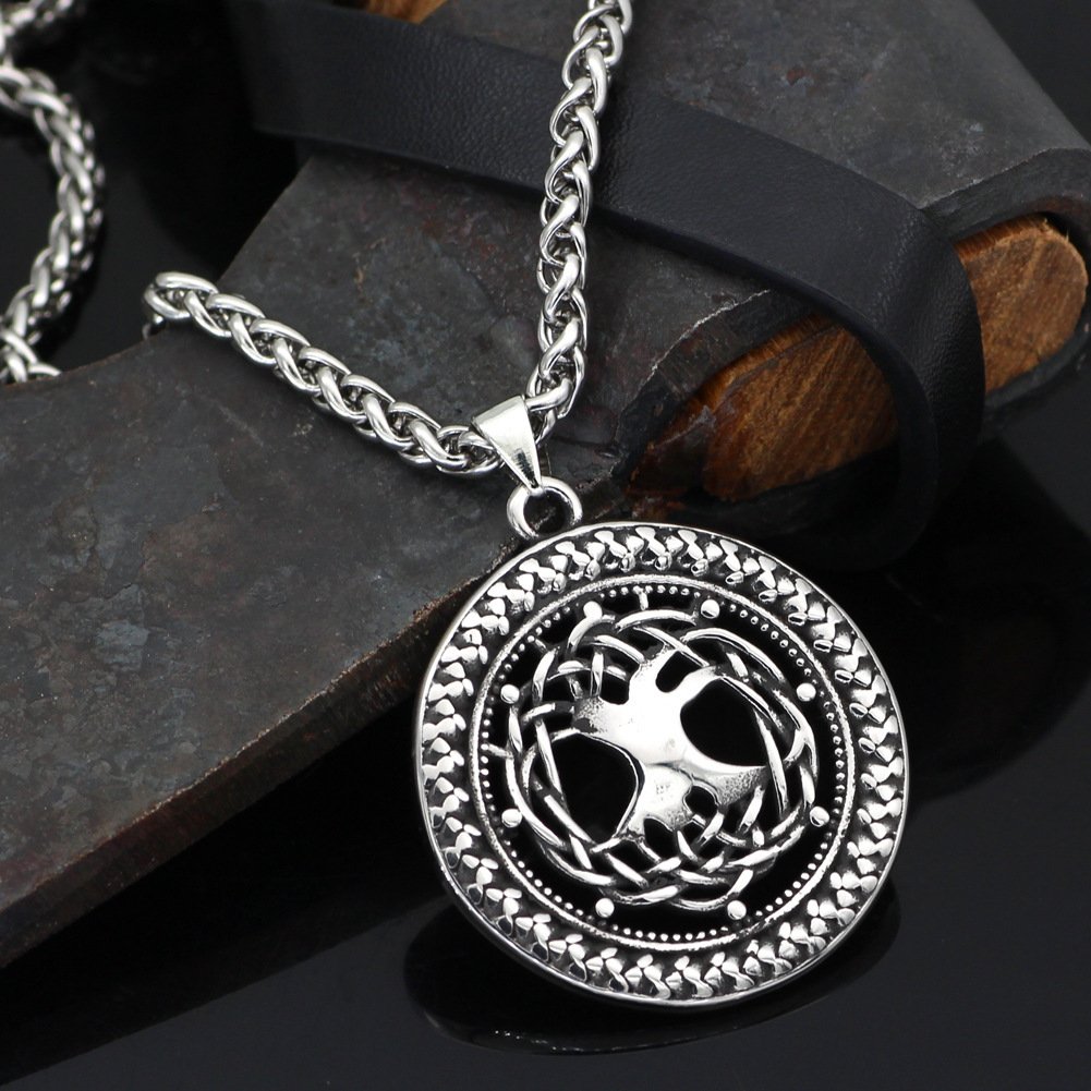 Pendentif viking Yggdrasil : Arbre de vie celtique en acier titane