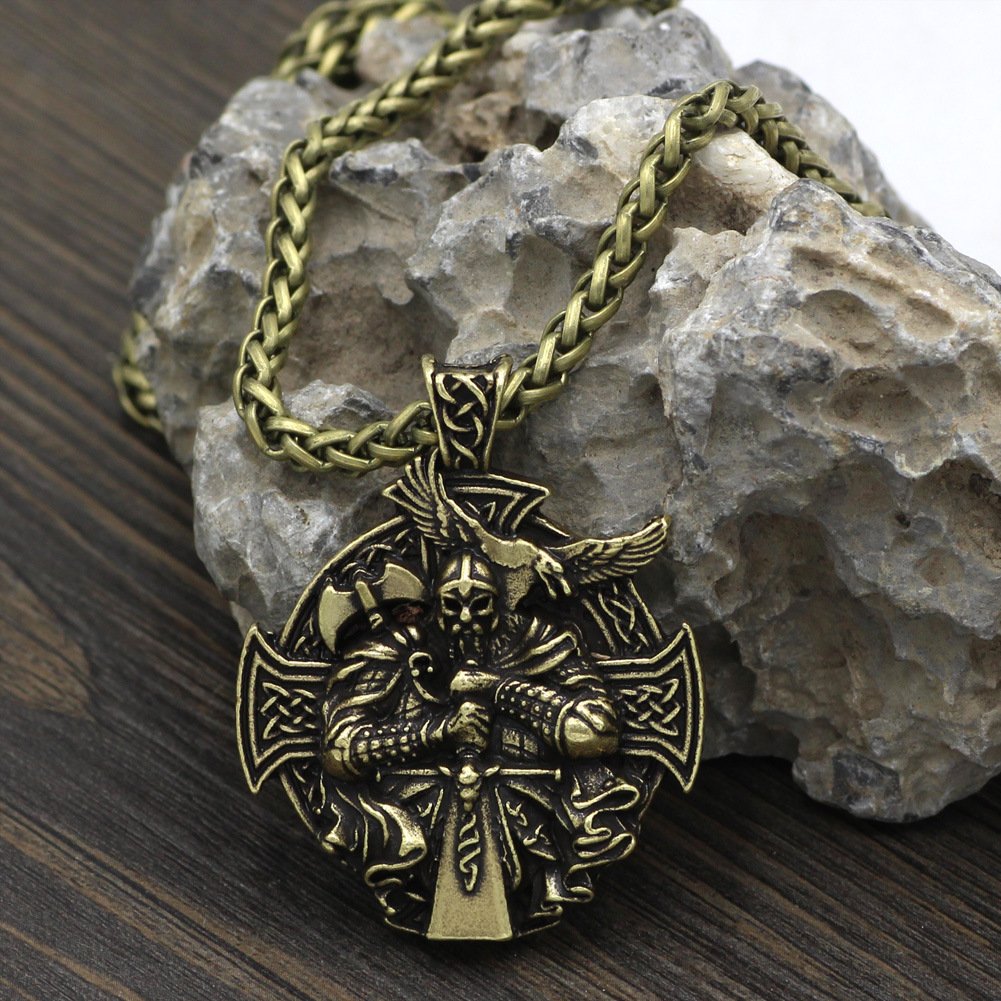 Pendentif Viking Guerrier et Croix Celtique bronze