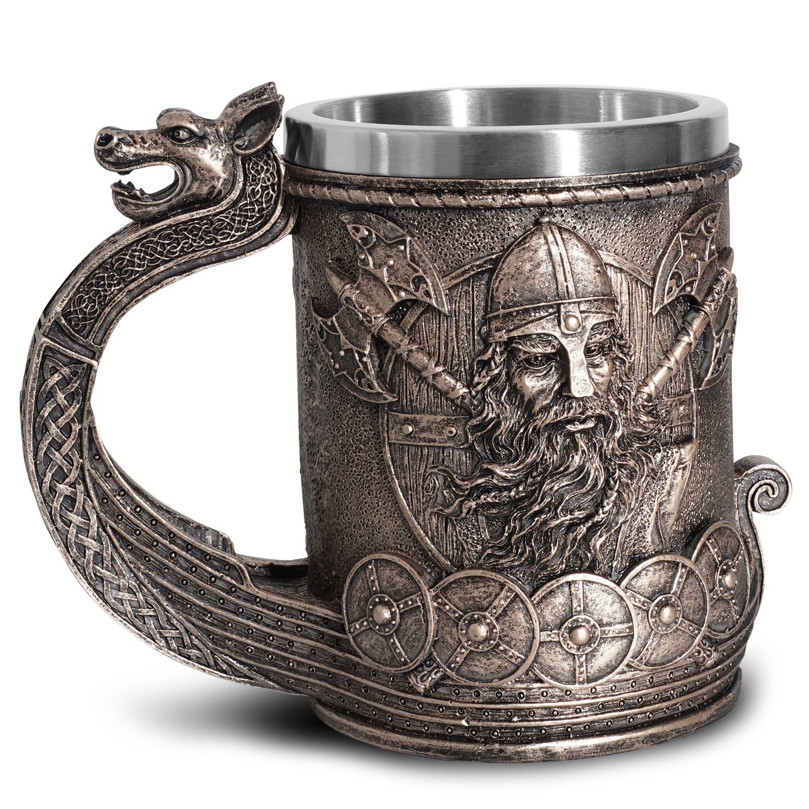 Mug Viking en forme de drakkar - Tête de dragon et symboles nordiques style retro