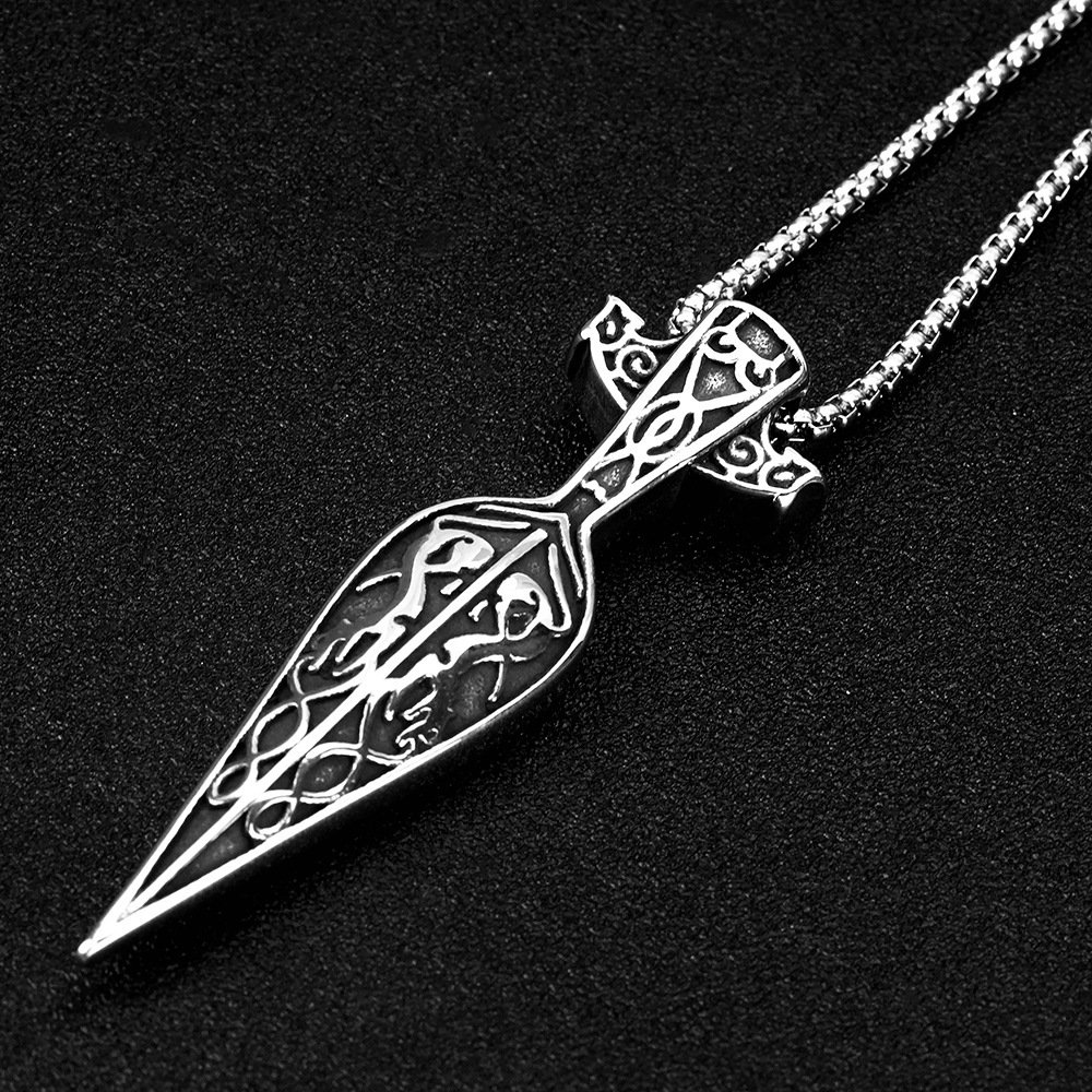 Pendentif Viking Lance et Serpents en acier ancien