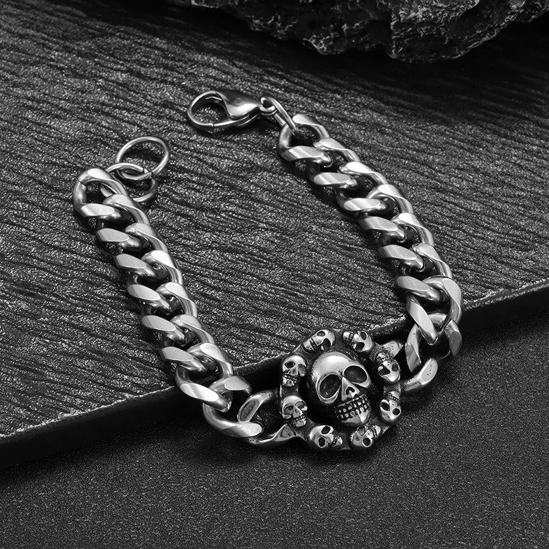 Bracelet Viking Crâne - Acier Inoxydable - Style Gothique